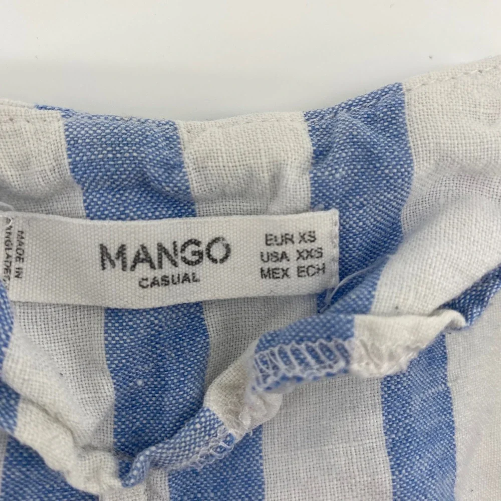Mango Linen Dress Womens XXS Blue White Striped Button Down Midi Casual - Picture 3 of 9